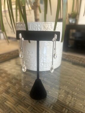 Silver Crystal Drop Dangle Earrings - Elegant Women Jewelry